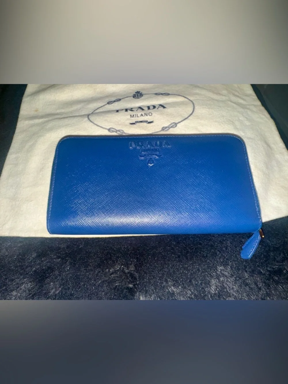 Prada Blue Saffiano Leather Zip Wallet - Picture 2 of 7